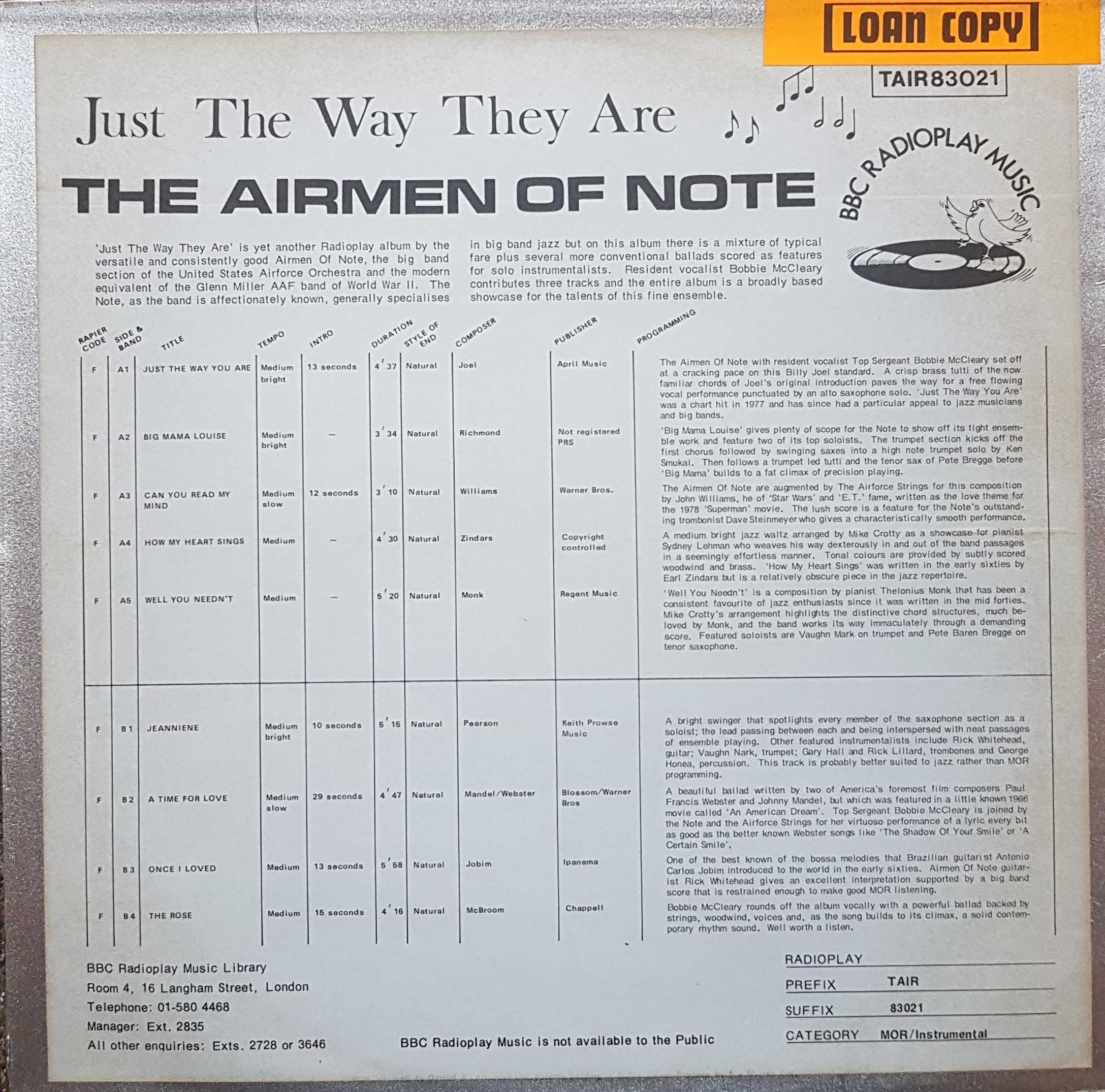 Picture of TAIR 83021 Just the way they are by artist The Airmen of Note from the BBC records and Tapes library